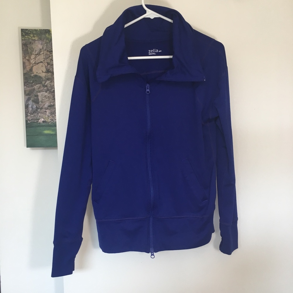 Zella Blue Zip Up Long Sleeve with Thumbhole